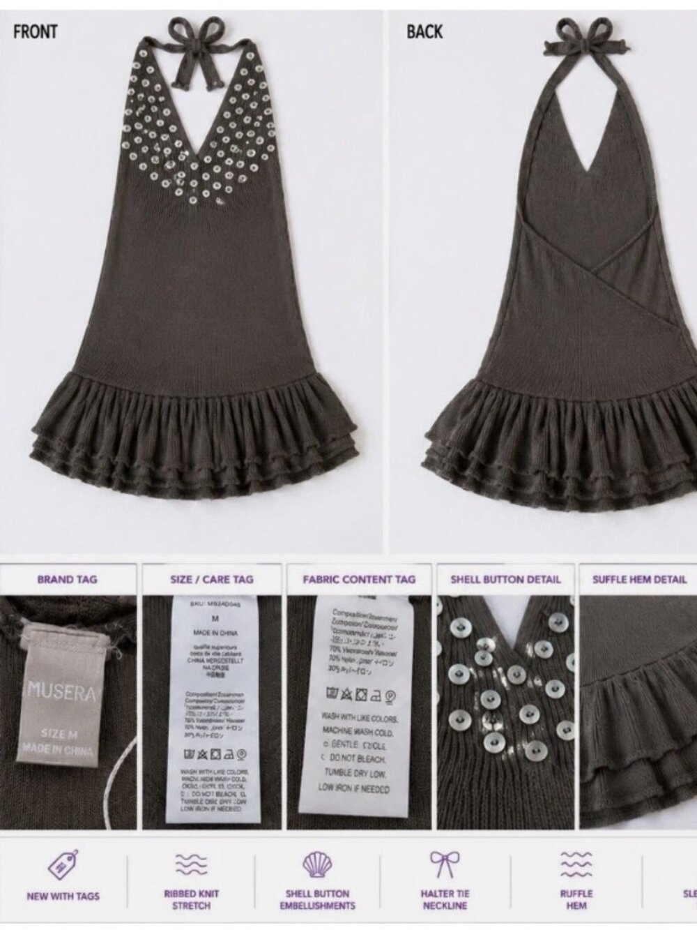 MUSERA Women’s NWT Ribbed Halter Mini Dress Med